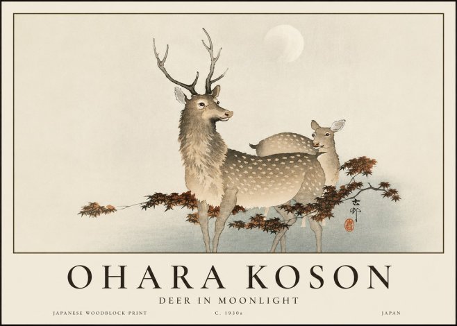 Ohara Koson Deer in Moonlight No3 - Poster