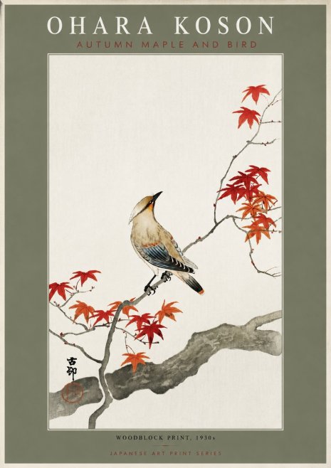Ohara Koson Autumn Maple and Bird No4 - Poster