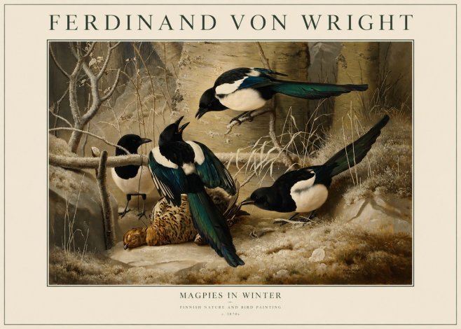 Ferdinand von Wright Magpies in Winter No1 - Poster