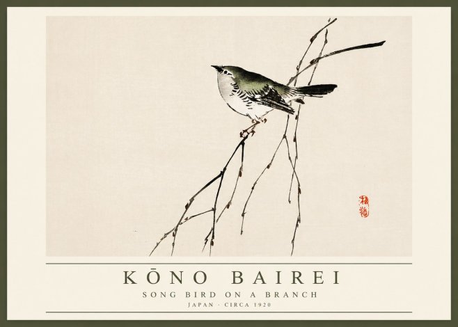 Kōno Bairei Song Bird on a Branch No2 - Poster