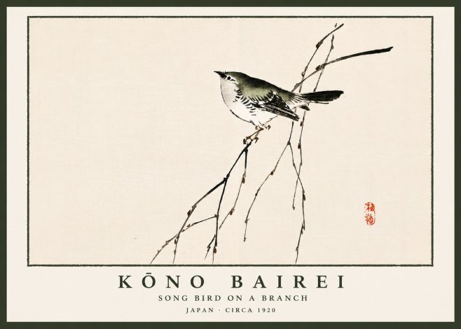 Kōno Bairei Song Bird on a Branch No5 - Poster
