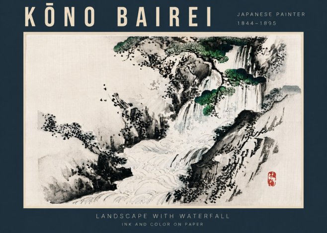Kōno Bairei Landscape with Waterfall No4 - Poster