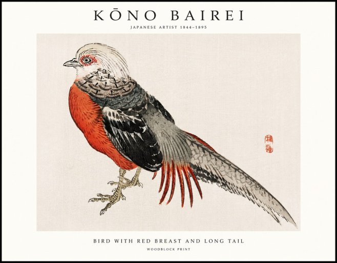 Kōno Bairei Bird with Red Breast and Long Tail No1 - Poster