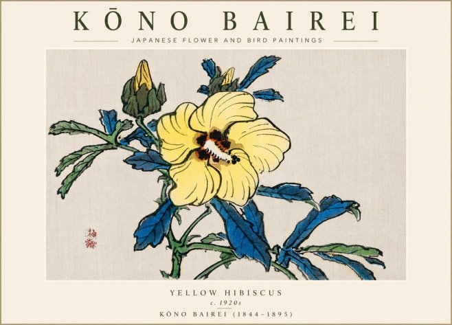 Kōno Bairei Yellow Hibiscus No4 - Poster