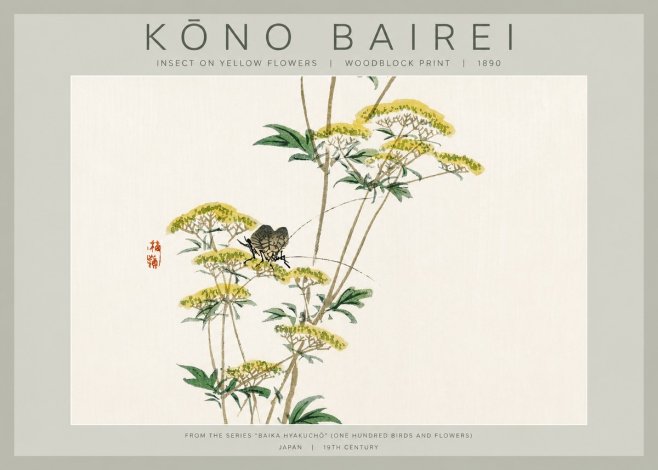 Kōno Bairei Insect on Yellow Flowers No2 - Poster