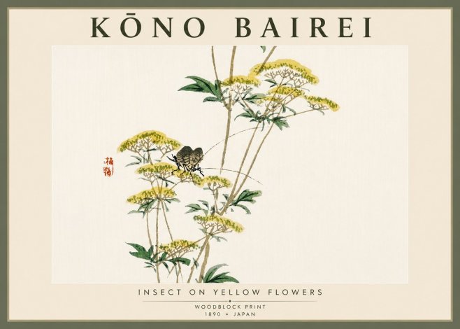 Kōno Bairei Insect on Yellow Flowers No5 - Poster