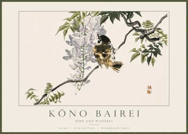 Kōno Bairei Wisteria and Bird No5 - Poster