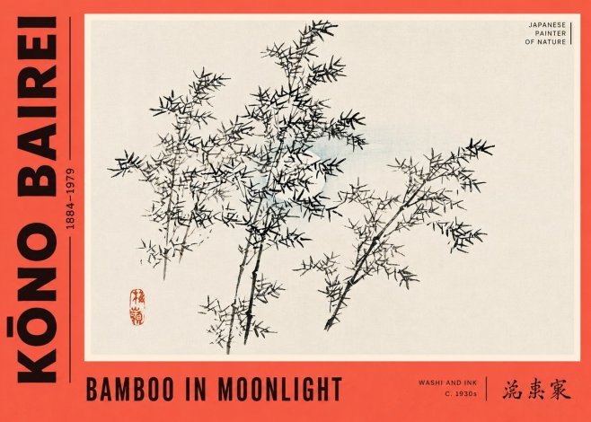 Kōno Bairei Bamboo in Moonlight No4 - Poster