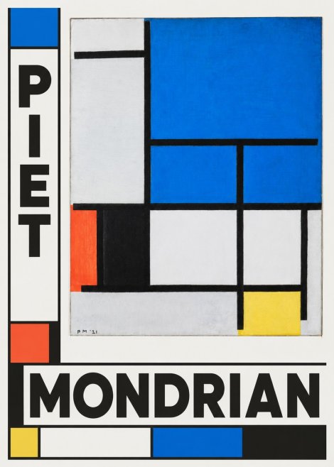 Piet Mondrian Composition with Red, Black, Blue, and Yellow No6 - Poster