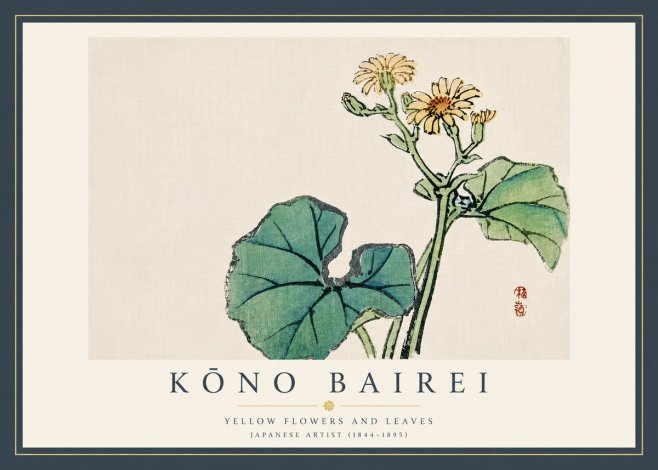 Kōno Bairei Yellow Flowers and Leaves No5 - Poster
