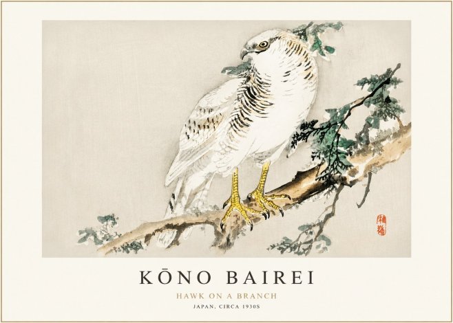 Kōno Bairei Hawk on a Branch No1 - Poster