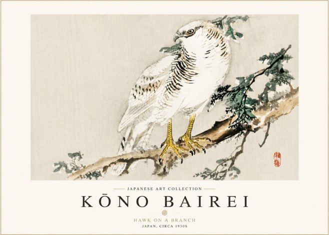 Kōno Bairei Hawk on a Branch No3 - Poster
