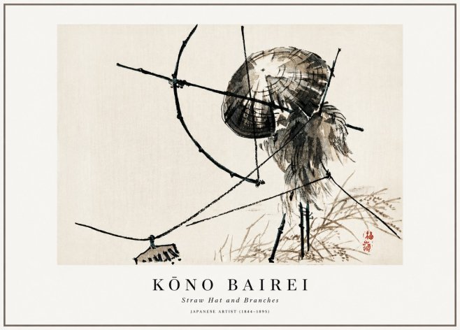 Kōno Bairei Straw Hat and Branches No1 - Poster