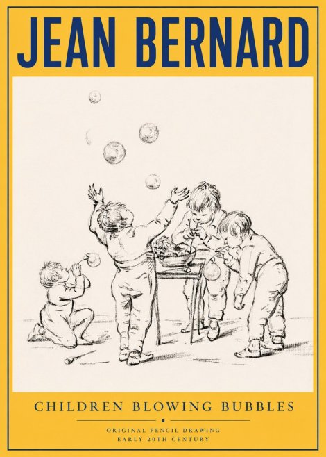Jean Bernard Children Blowing Bubbles No4 - Poster