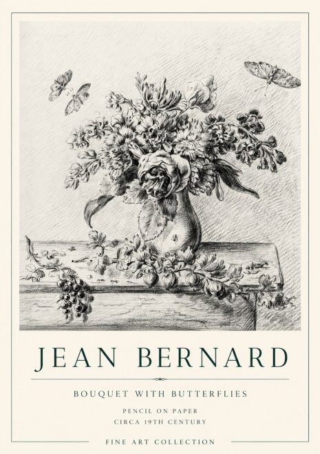 Jean Bernard Floral Still Life with Insects No2 - Poster