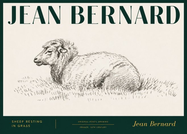Jean Bernard Sheep Resting in Grass No3 - Poster