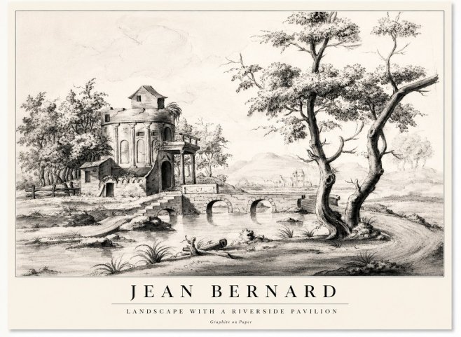 Jean Bernard Riverside Landscape with Bridge and Tower No2 - Poster