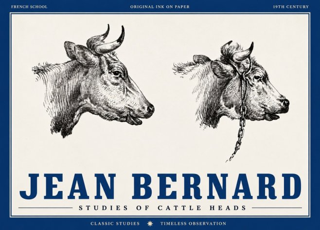 Jean Bernard Studies of Cattle Heads No4 - Poster