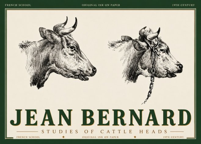 Jean Bernard Studies of Cattle Heads No6 - Poster