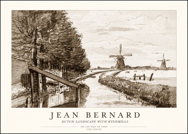 Jean Bernard Riverside Landscape with Windmills No4 - Poster