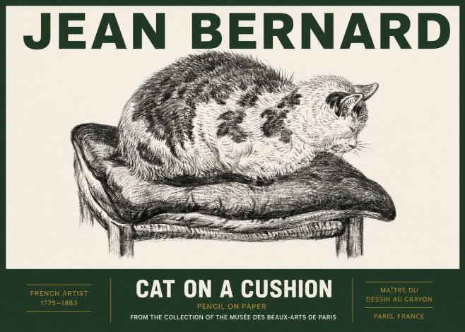 Jean Bernard Cat on a Cushion No3 - Poster