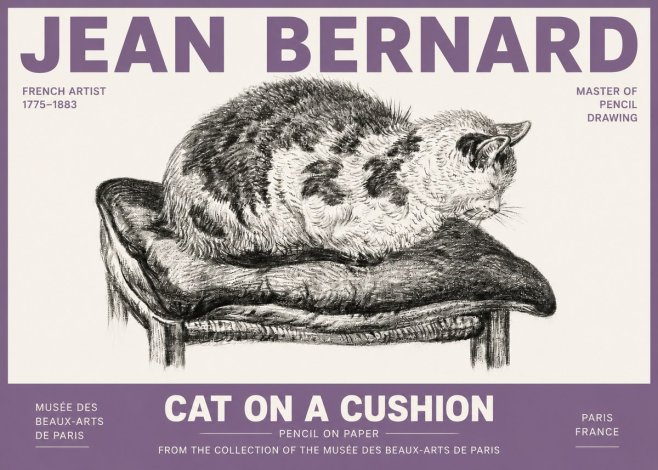 Jean Bernard Cat on a Cushion No4 - Poster