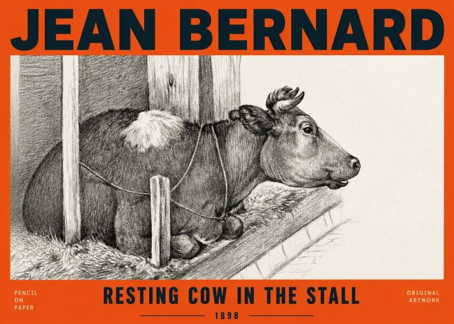 Jean Bernard Resting Cow in the Stall II No2 - Poster