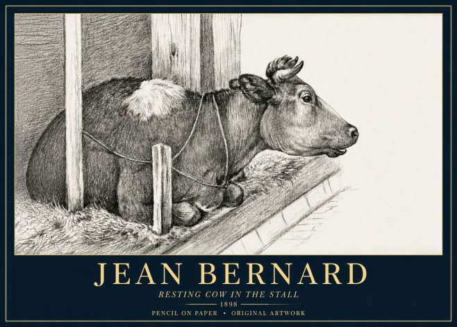 Jean Bernard Resting Cow in the Stall II No3 - Poster