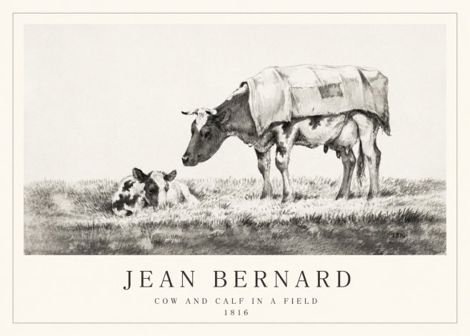 Jean Bernard Cow and Calf in a Field No1 - Poster