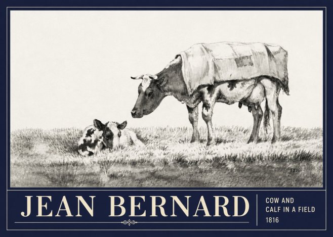Jean Bernard Cow and Calf in a Field No3 - Poster