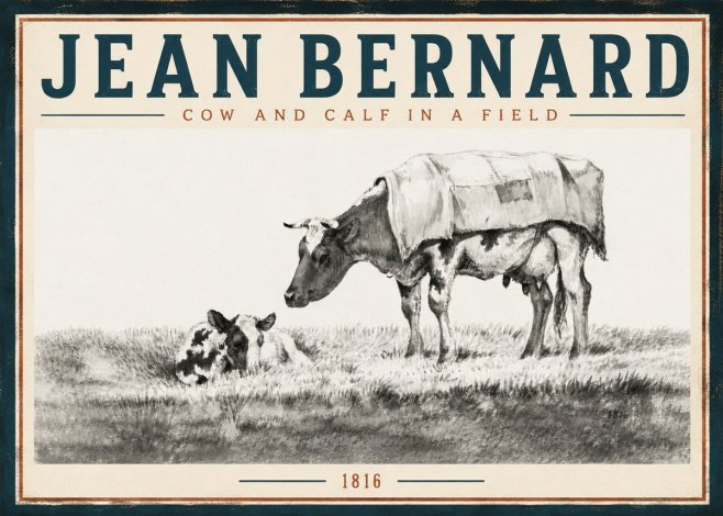Jean Bernard Cow and Calf in a Field No5 - Poster