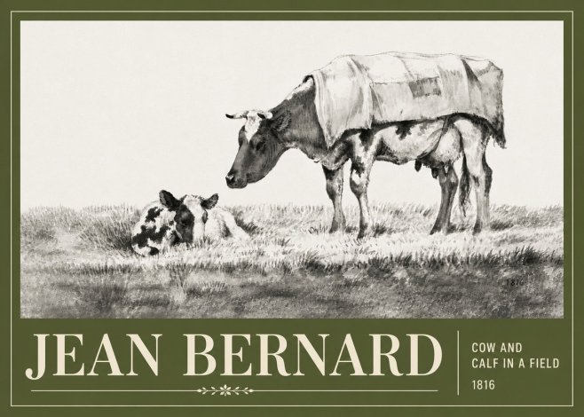 Jean Bernard Cow and Calf in a Field No6 - Poster