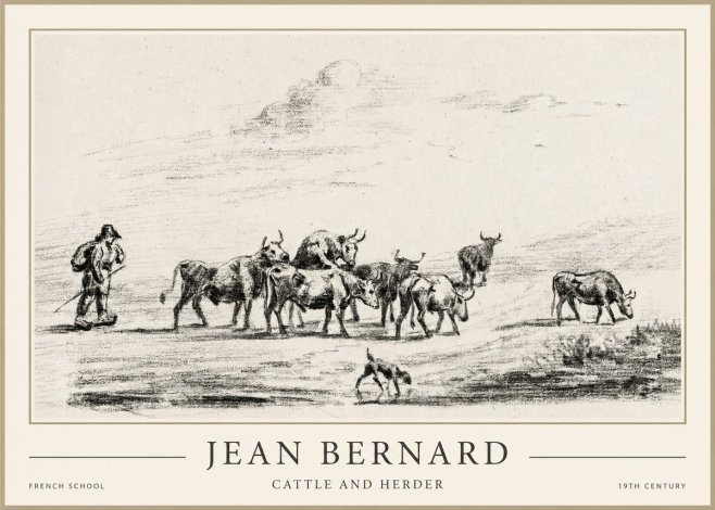 Jean Bernard Cattle and Herder No1 - Poster
