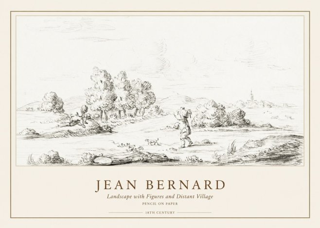 Jean Bernard Landscape with Figures and Distant Village No1 - Poster