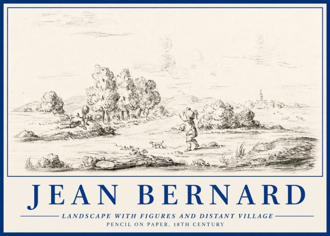 Jean Bernard Landscape with Figures and Distant Village No3 - Poster