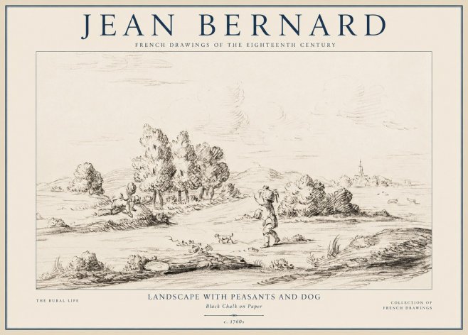 Jean Bernard Landscape with Figures and Distant Village No4 - Poster