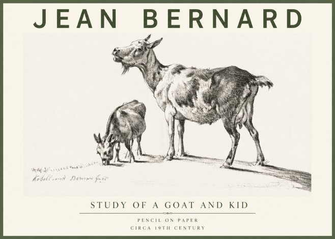 Jean Bernard Study of a Goat and Kid No4 - Poster