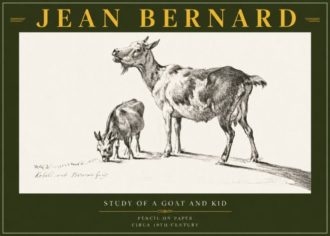 Jean Bernard Study of a Goat and Kid No6 - Poster