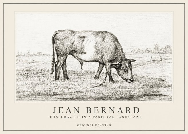 Jean Bernard Cow Grazing in a Pastoral Landscape No1 - Poster