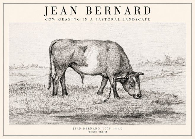 Jean Bernard Cow Grazing in a Pastoral Landscape No2 - Poster