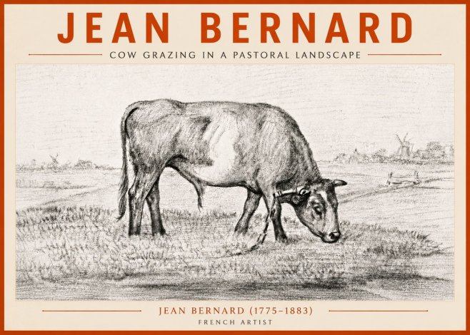 Jean Bernard Cow Grazing in a Pastoral Landscape No5 - Poster