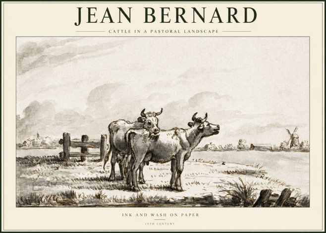 Jean Bernard Cattle in a Pastoral Landscape No1 - Poster