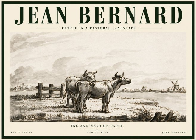 Jean Bernard Cattle in a Pastoral Landscape No5 - Poster