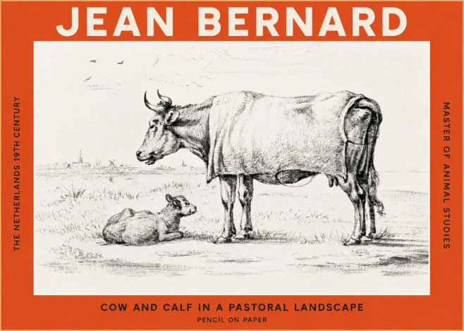 Jean Bernard Cow and Calf in a Pastoral Landscape No2 - Poster