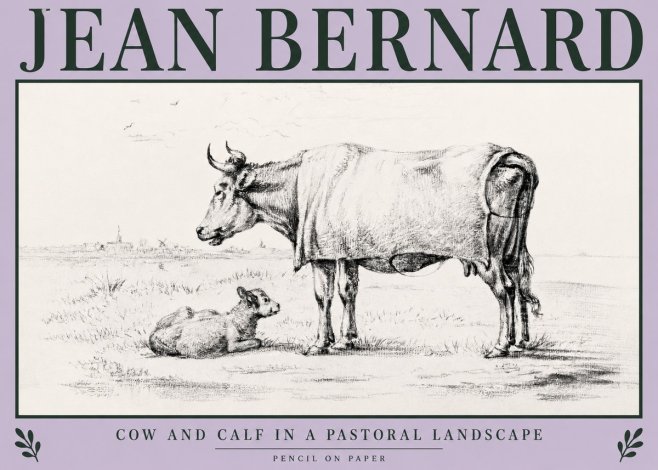 Jean Bernard Cow and Calf in a Pastoral Landscape No3 - Poster