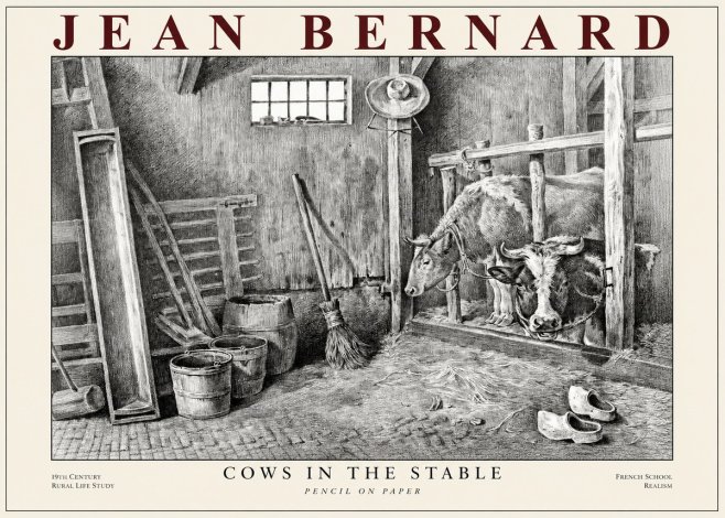 Jean Bernard Cows in the Stable No1 - Poster