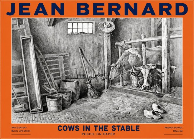 Jean Bernard Cows in the Stable No2 - Poster