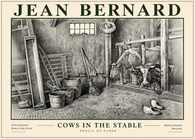 Jean Bernard Cows in the Stable No4 - Poster