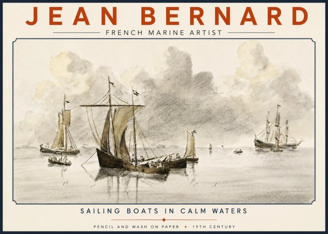 Jean Bernard Sailing Boats in Calm Waters No6 - Poster