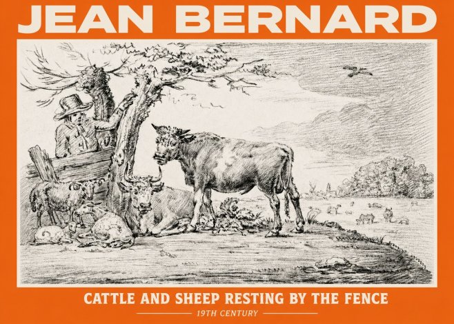 Jean Bernard Cattle and Sheep Resting by the Fence No2 - Poster